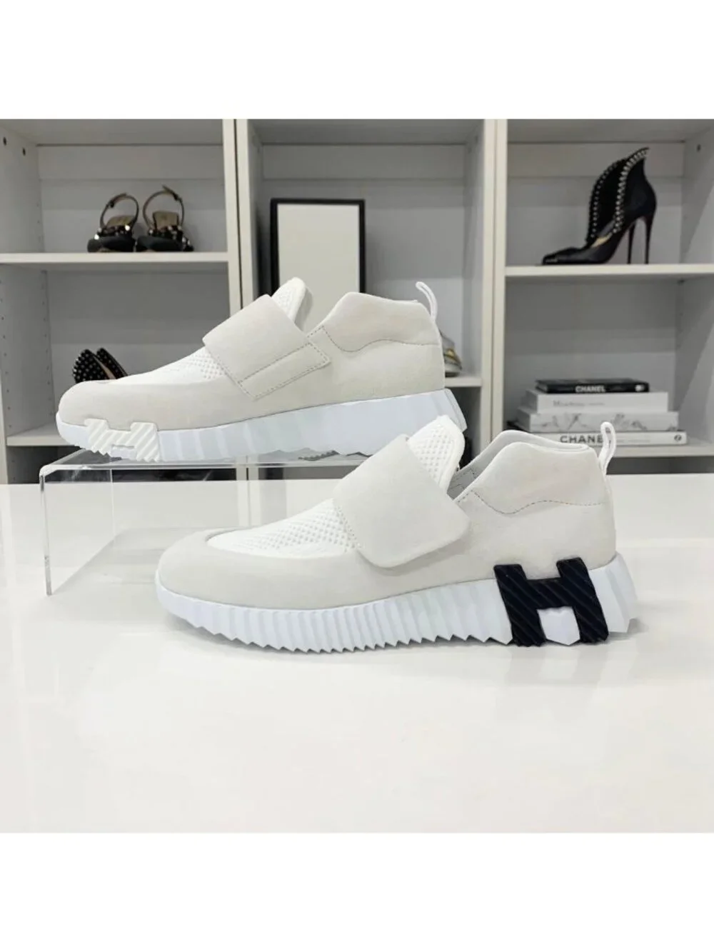 Hermes Suede Fabric Velcro Sneakers White - Picture 3 of 10